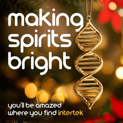 A golden holiday ornament in the shape of a DNA strand